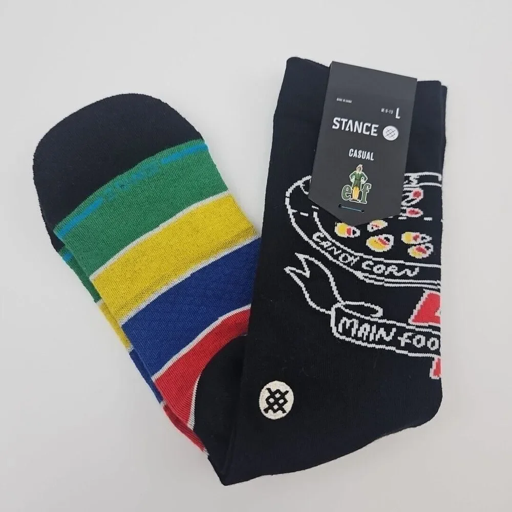 Stance Mens Elf Movie Four Food Groups Crew Socks Light Cushion Size Large Black